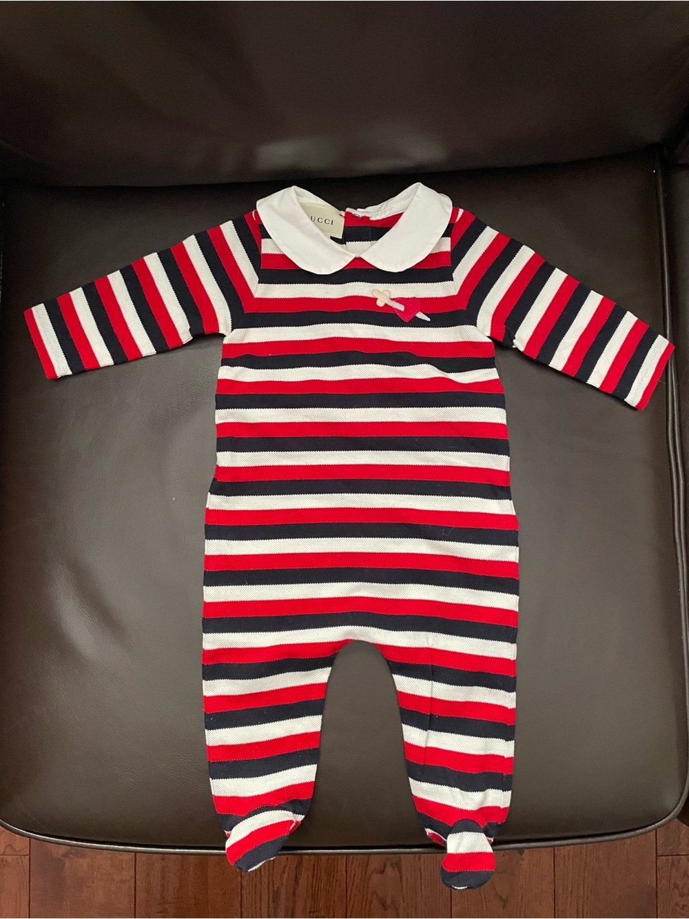 Gucci Red, Navy & White Striped Baby Footed One-Piece